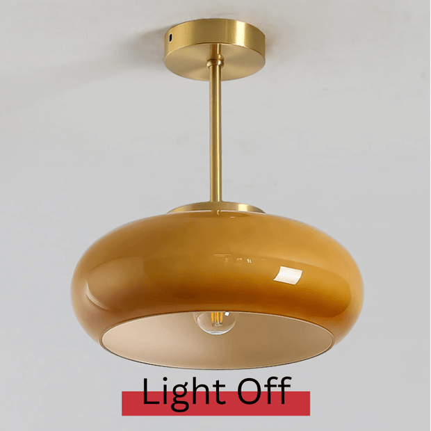 RetroGlow – 11" Vintage Semi-Flush Ceiling Light with Amber Glass Shade