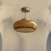 RetroGlow – 11" Vintage Semi-Flush Ceiling Light with Amber Glass Shade