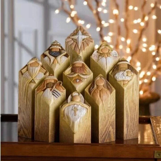 LumaGlory - 9-Piece Nativity Tree Statue Set