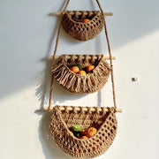 BohoHaven - Woven Wall Basket with 6 Hooks