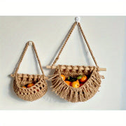 BohoHaven - Woven Wall Basket with 6 Hooks