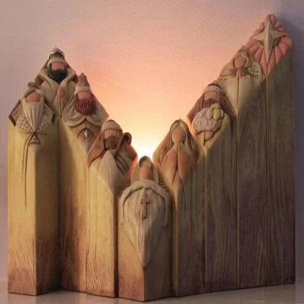 LumaGlory - 9-Piece Nativity Tree Statue Set