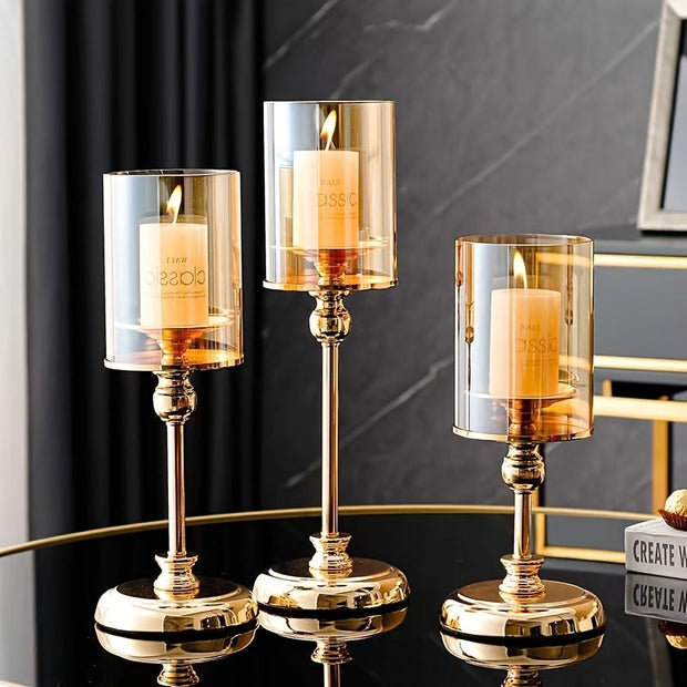 NuptialGlow - Retro Luxe Candleholder Set for Weddings