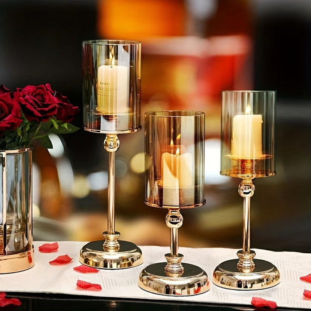 NuptialGlow - Retro Luxe Candleholder Set for Weddings