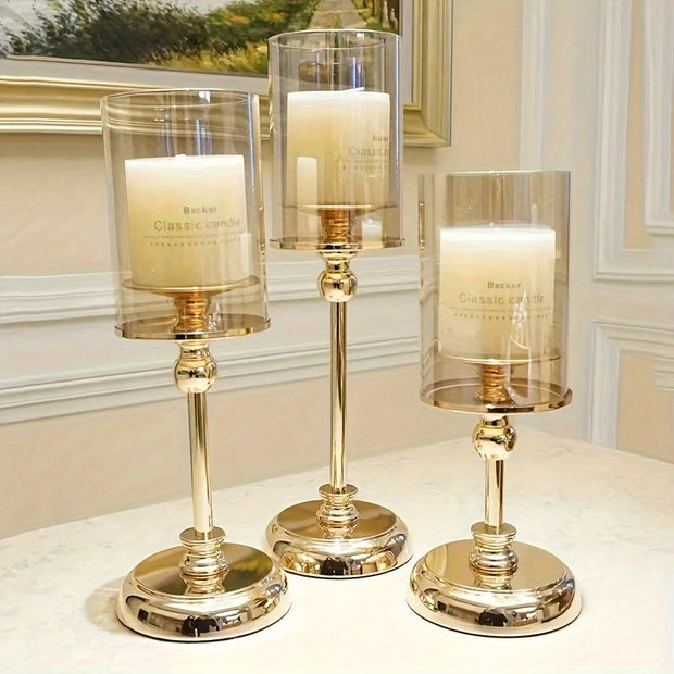 NuptialGlow - Retro Luxe Candleholder Set for Weddings