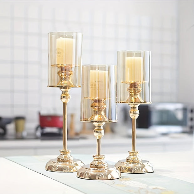 NuptialGlow - Retro Luxe Candleholder Set for Weddings