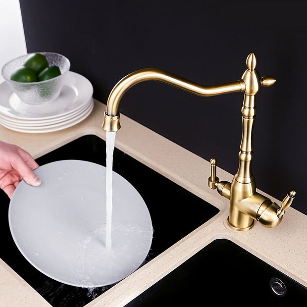 PureFlow – Antique Kitchen Faucet with 360° Rotation & Water Filtration