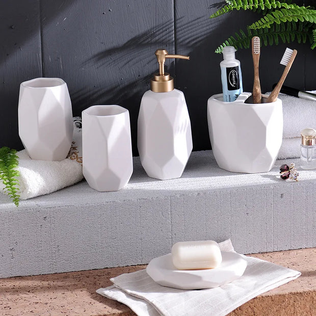 BrightCeramic - Elegant 5-Piece Polygon Bathroom Set