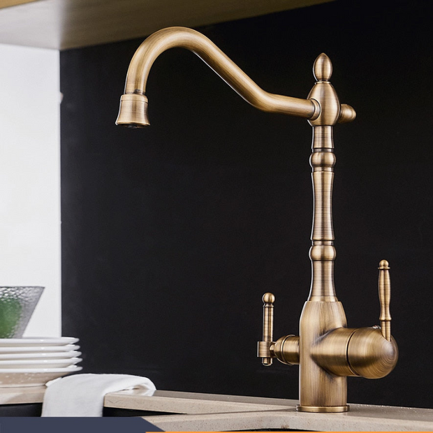 PureFlow – Antique Kitchen Faucet with 360° Rotation & Water Filtration