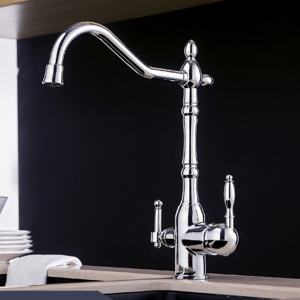 PureFlow – Antique Kitchen Faucet with 360° Rotation & Water Filtration