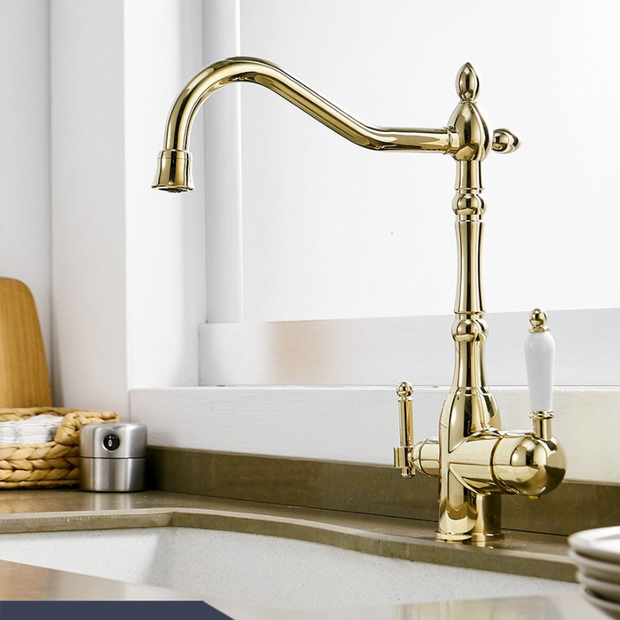 PureFlow – Antique Kitchen Faucet with 360° Rotation & Water Filtration